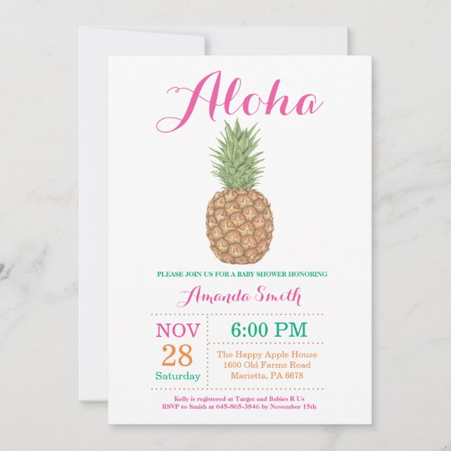 Invitación de Baby Shower a la piña tropical (Anverso)