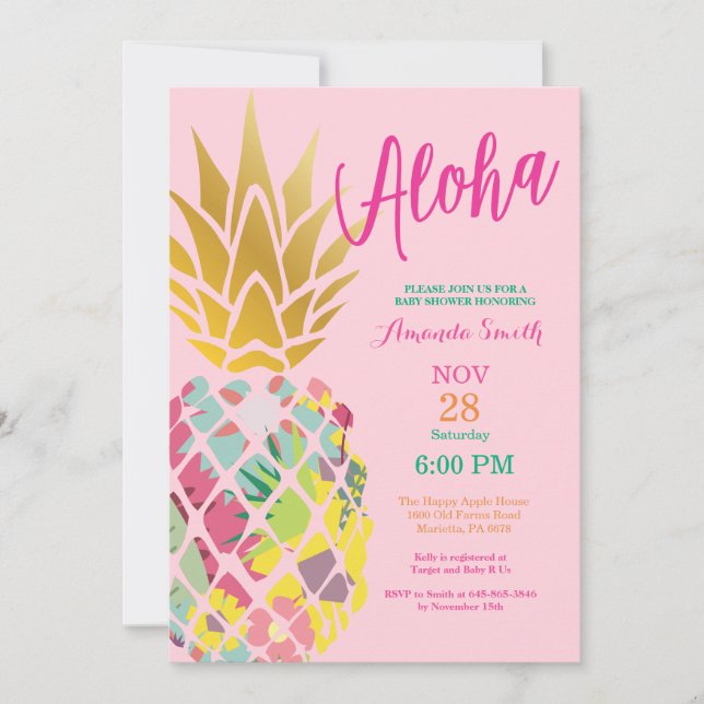 Invitación de Baby Shower a la piña tropical (Anverso)