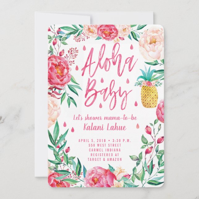 Invitación de Baby Shower a la piña tropical Aloha (Anverso)