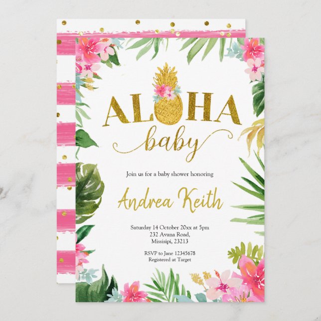 Invitación de Baby Shower a la Piña Tropical Luau (Anverso / Reverso)