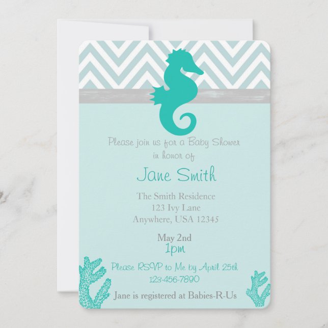 Invitación de Baby Shower a la playa de caballitos (Anverso)