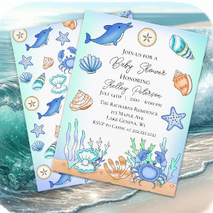 Invitación de Baby Shower a la playa de Cute Blue 