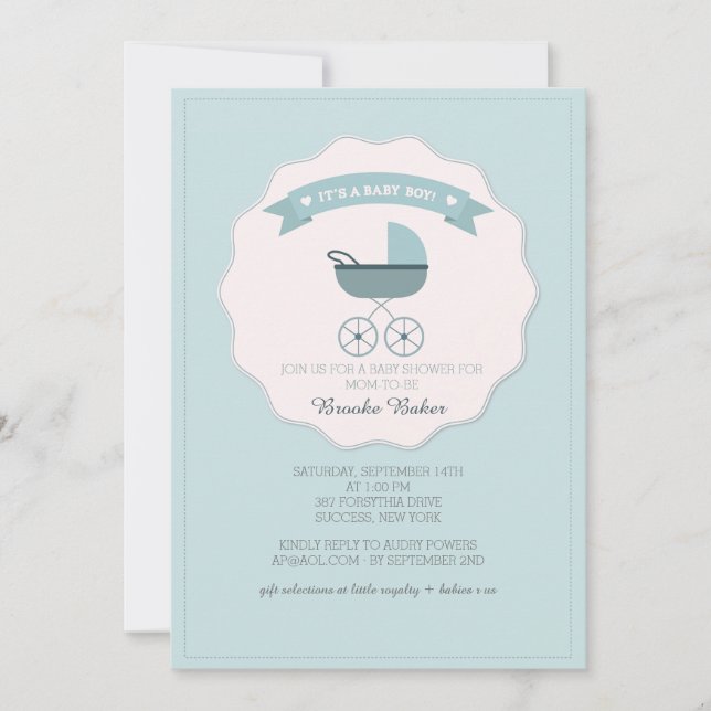 Invitación de Baby Shower a la portadora azul para (Anverso)