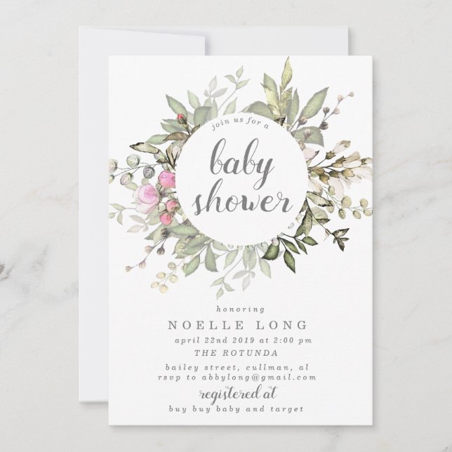 Invitación de Baby Shower a la primavera romántica (Anverso)
