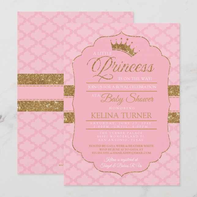 Invitación de Baby Shower a la princesa real (Anverso / Reverso)