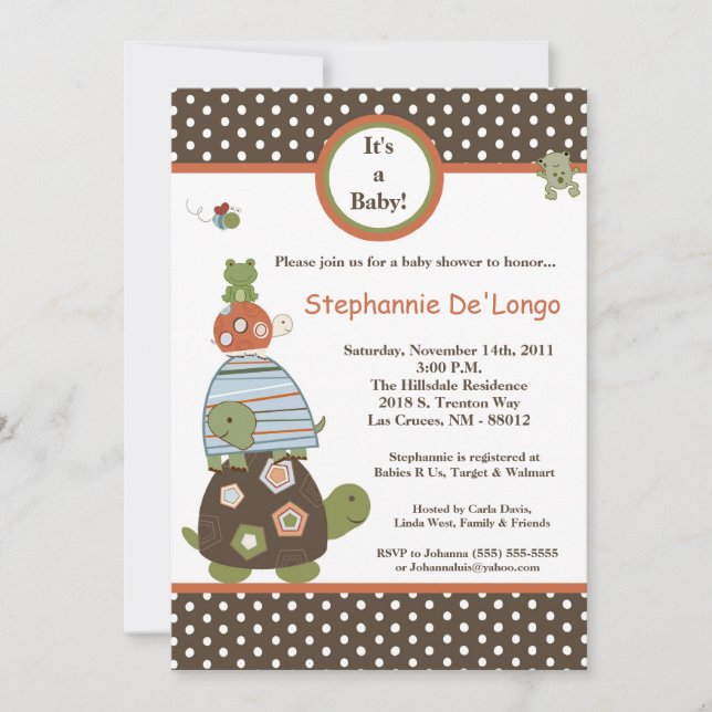 Invitación de Baby Shower a la rana de tortuga Lag (Anverso)