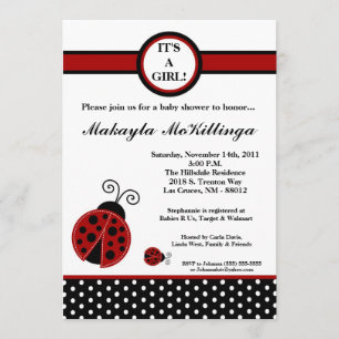 Invitación de Baby Shower a la Red Lady Bug Girly 