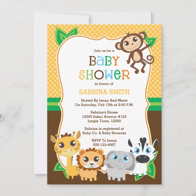 Invitación de Baby Shower a la selva Safari (Anverso)