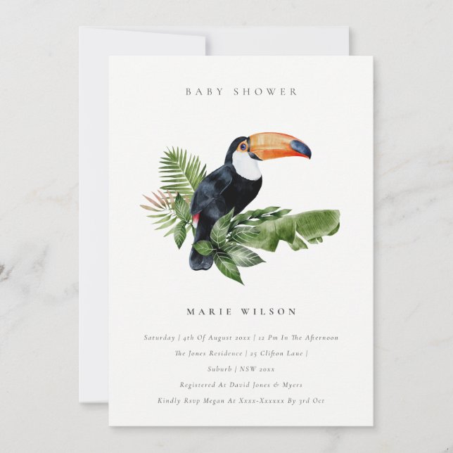 Invitación de Baby Shower a la selva tropical trop (Anverso)