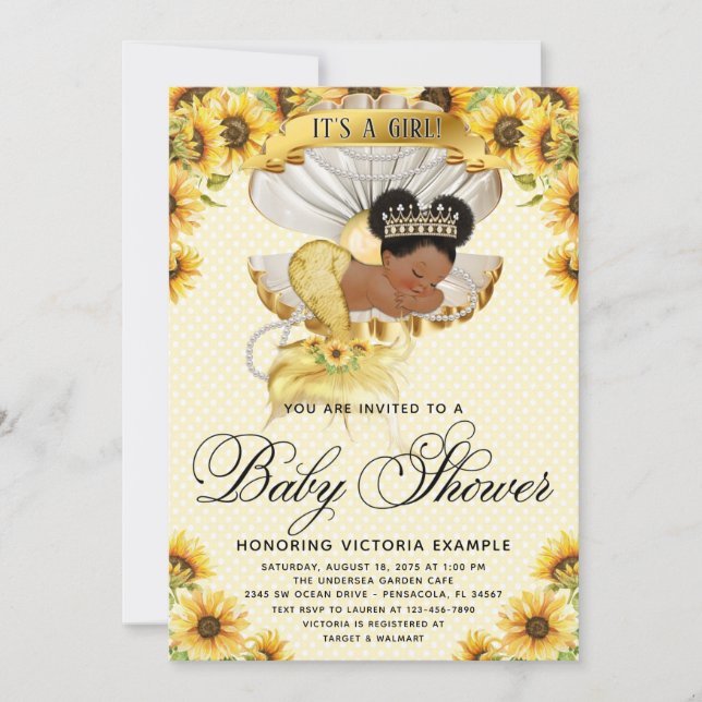 Invitación de Baby Shower a la sirena africana (Anverso)