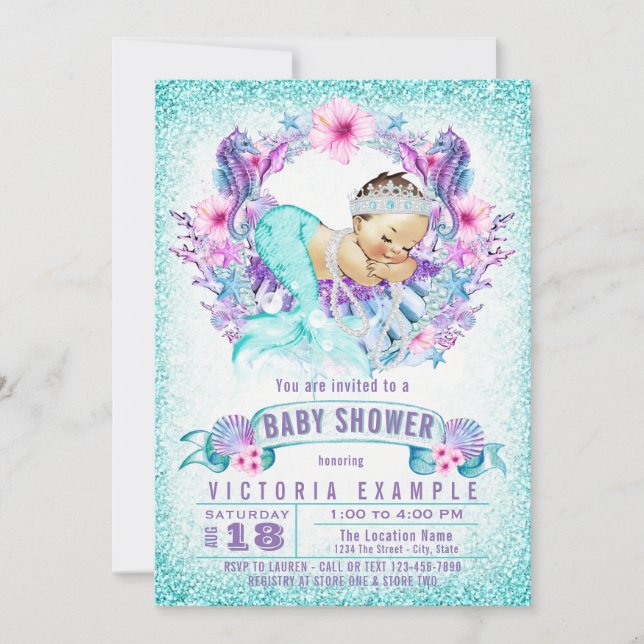 Invitación de Baby Shower a la sirena de bebé (Anverso)