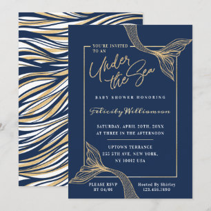 Invitación de Baby Shower a la sirena naval bajo e