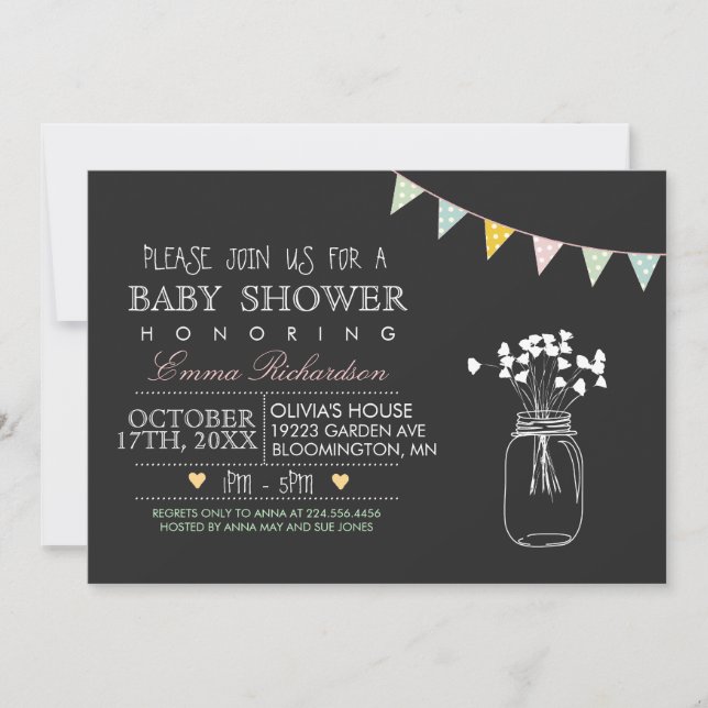 invitación de baby shower a la tiza moderna (Anverso)