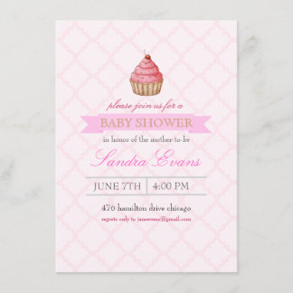 Invitación de Baby Shower a la torta de rosado
