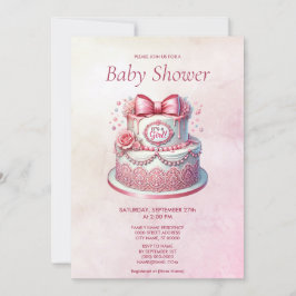 Invitación de Baby Shower a la torta rosada decora