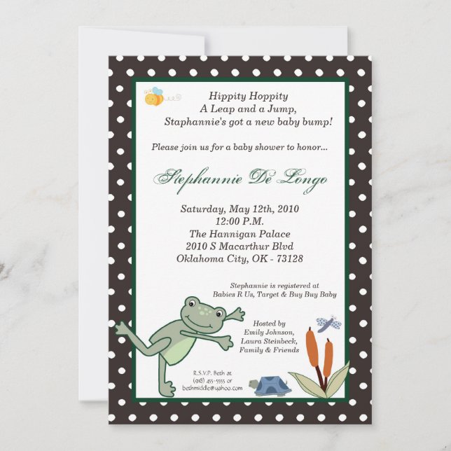 Invitación de Baby Shower a la tortuga de rana de  (Anverso)