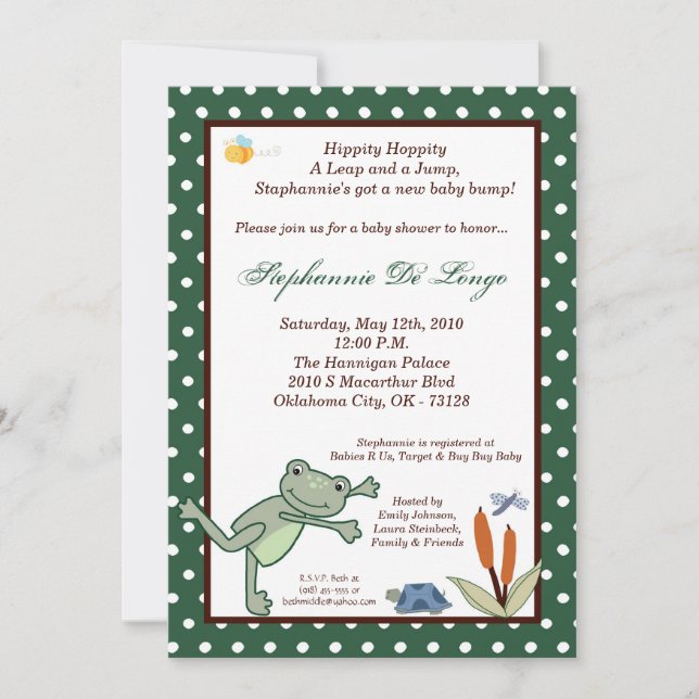Invitación de Baby Shower a la tortuga de rana de  (Anverso)