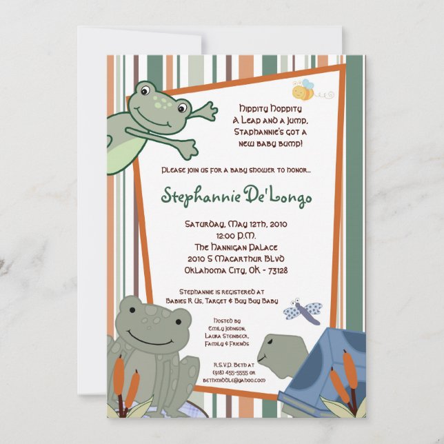 Invitación de Baby Shower a la tortuga de rana de  (Anverso)