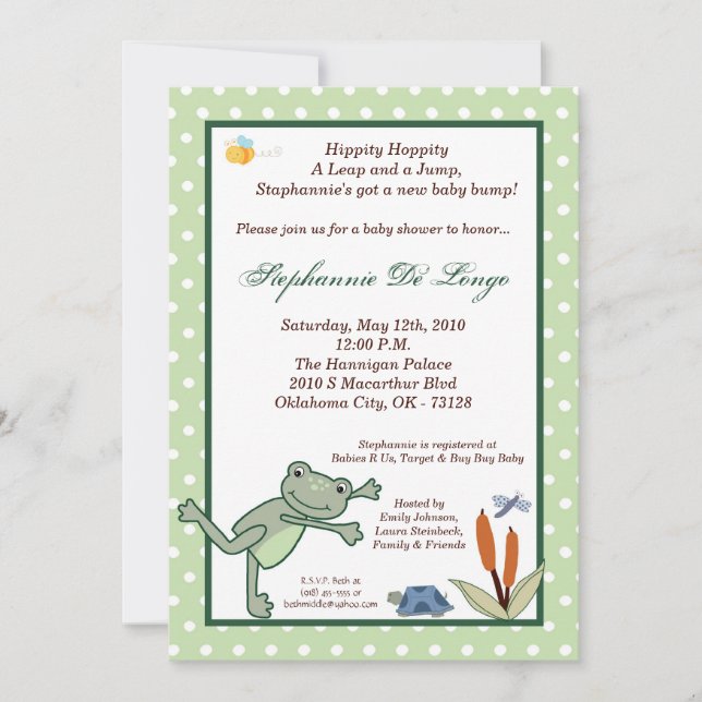 Invitación de Baby Shower a la tortuga de rana de  (Anverso)