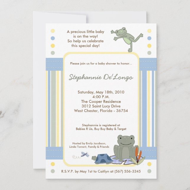 Invitación de Baby Shower a la tortuga de rana sal (Anverso)
