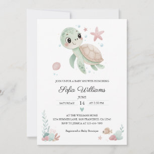 Invitación de Baby Shower a la tortuga marina cost