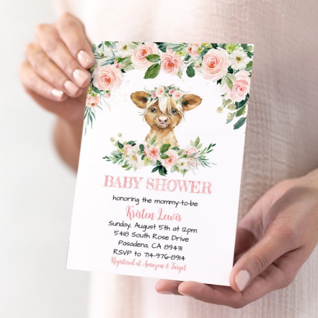 Invitación de Baby Shower a la vaca rosada floral  (Subido por el creador)