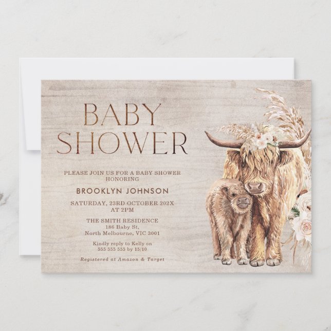 Invitación de Baby Shower a la vaca silvestre rusa (Anverso)