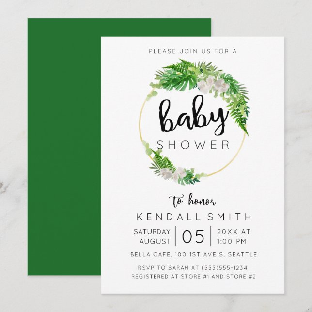 Invitación de Baby Shower a la vegetación de hojas (Anverso / Reverso)