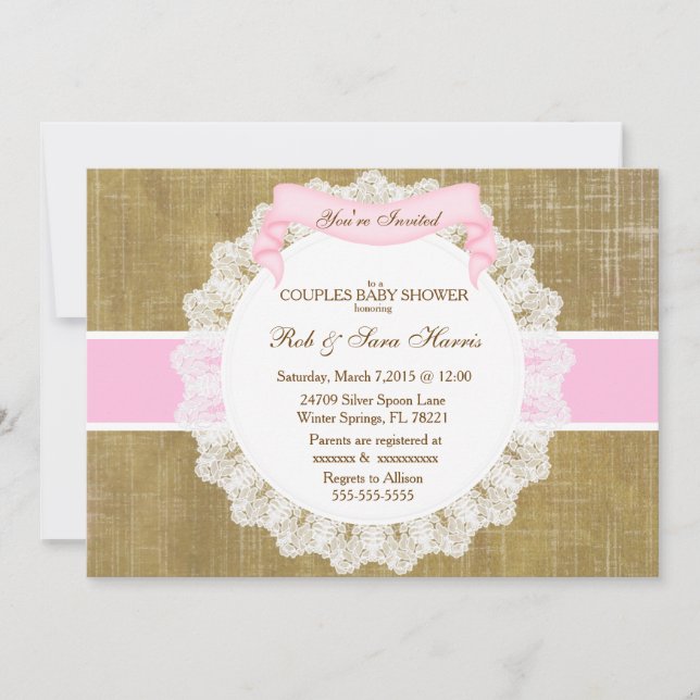Invitación de Baby Shower a la Vieja Burlap de Rus (Anverso)