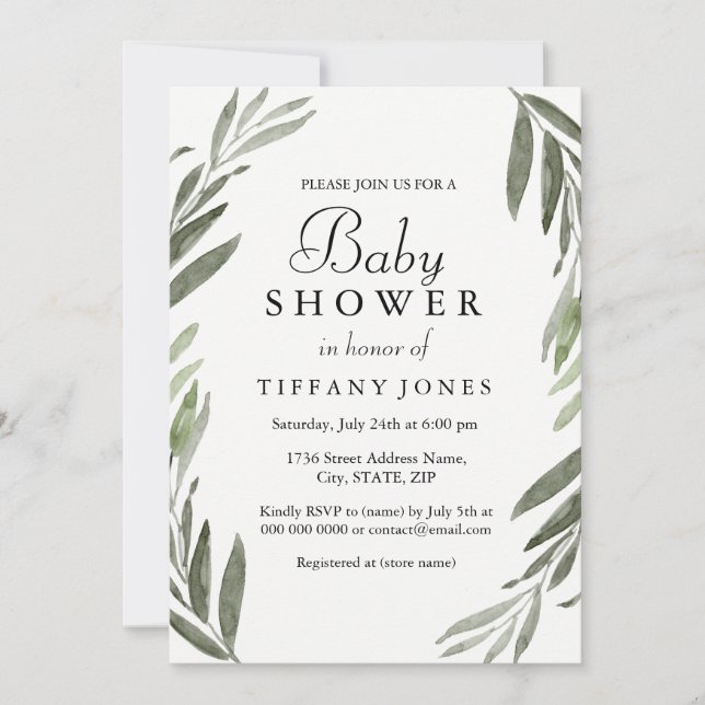 Invitación de Baby Shower a la Wreath de hojas ver (Anverso)