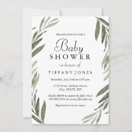 Invitación de Baby Shower a la Wreath de hojas ver