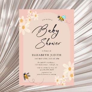 Invitación de Baby Shower a las abejas color rosa