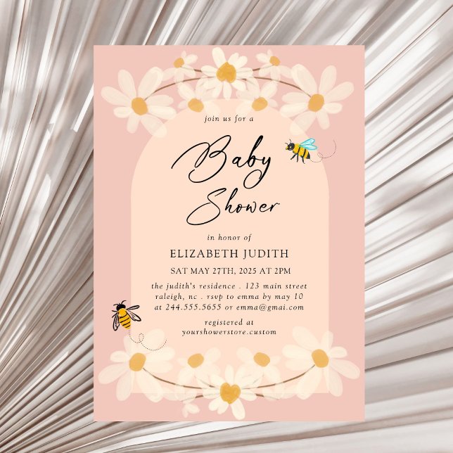 Invitación de Baby Shower a las abejas color rosa (Subido por el creador)