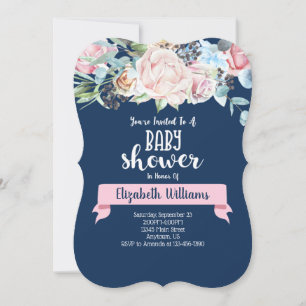 Invitación de Baby Shower a las flores azules de l