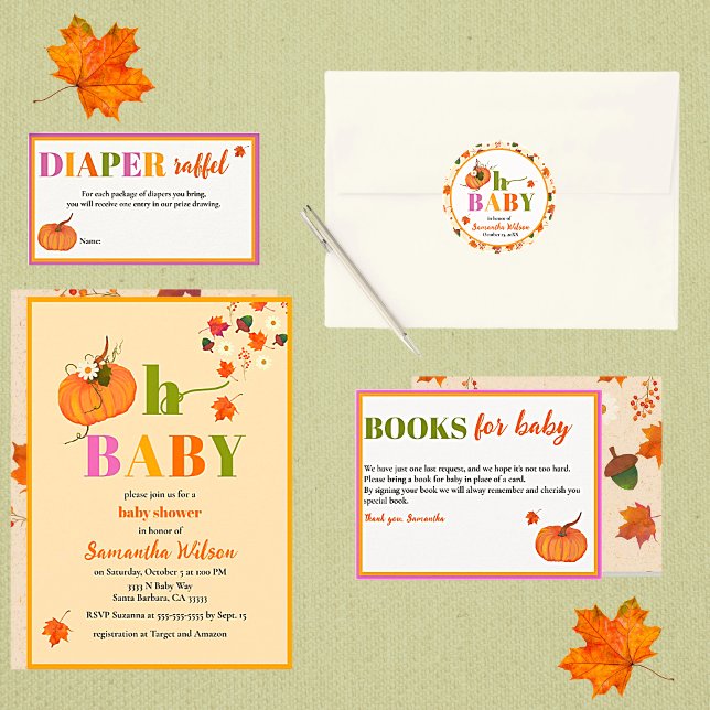 Invitación de Baby Shower a las flores de calabaza (Fall Pumpkin Baby Shower Collection. Easy to personalize.)