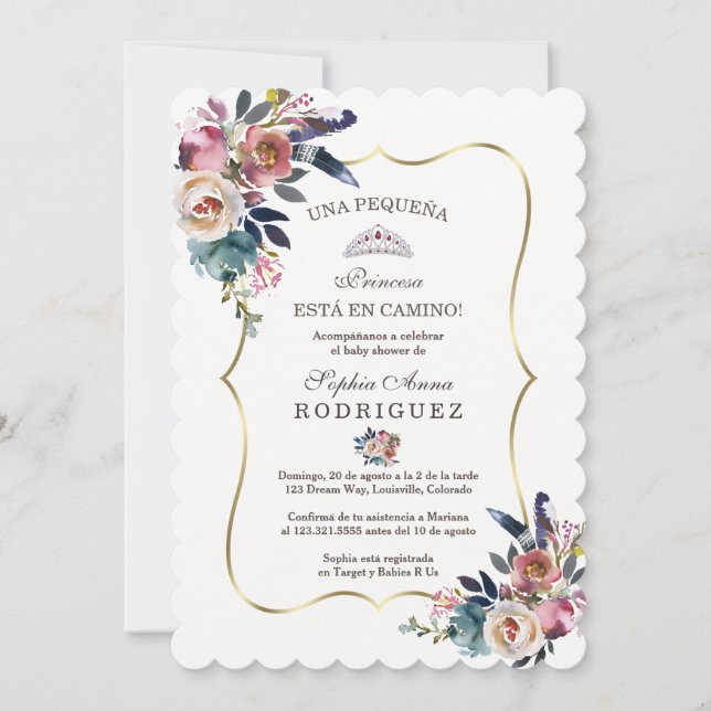 Invitación de Baby Shower a las flores españolas d (Anverso)