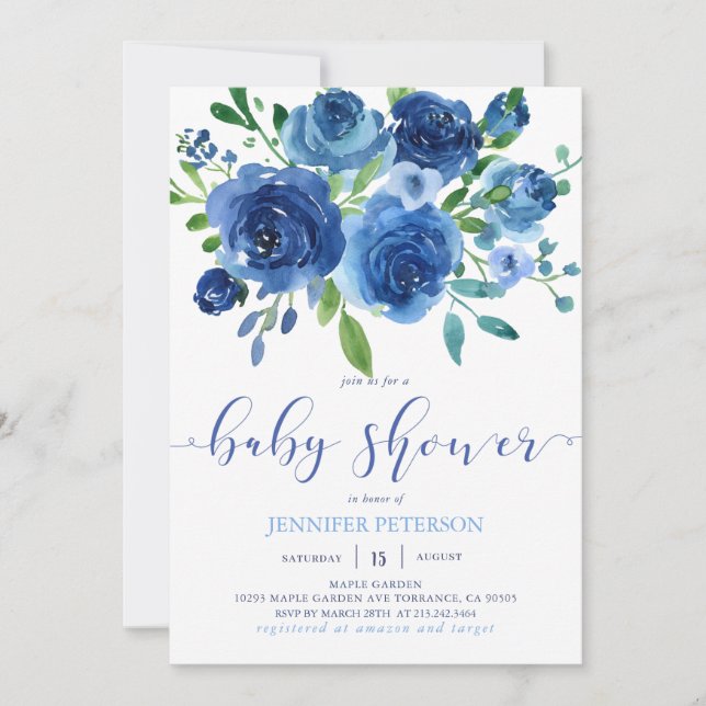 Invitación de Baby Shower a las flores rusticas az (Anverso)
