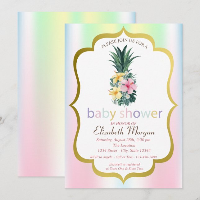 Invitación de Baby Shower a las flores tropicales  (Anverso / Reverso)