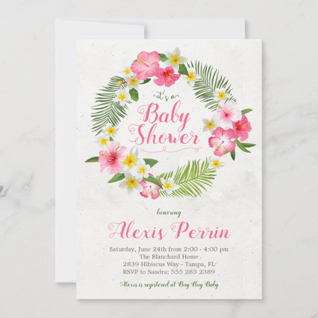 Invitación de Baby Shower a las flores tropicales  (Anverso)