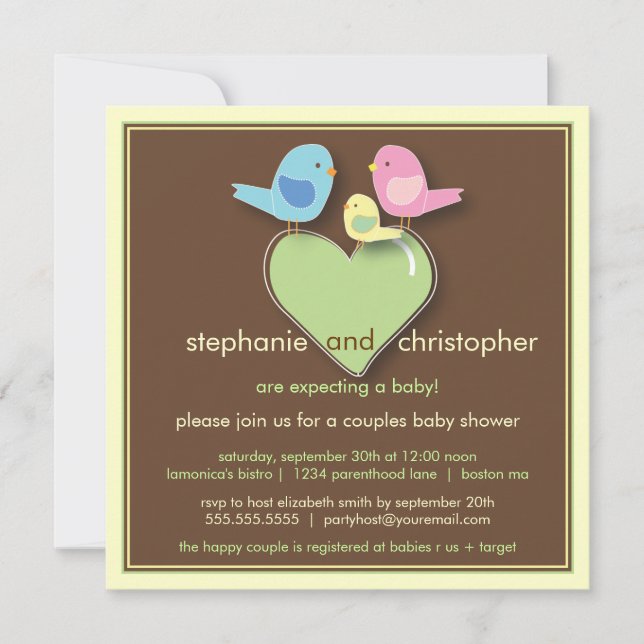 Invitación de Baby Shower a las parejas de aves du (Anverso)