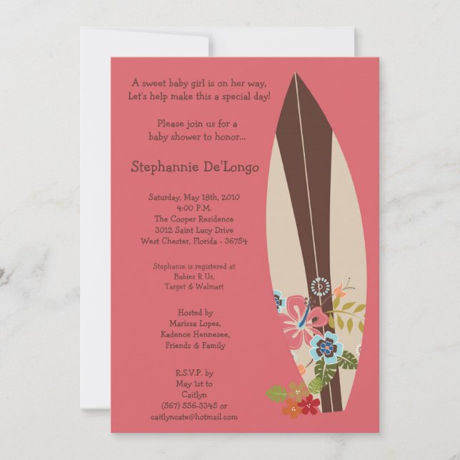 Invitación de Baby Shower a las placas para surf p (Anverso)