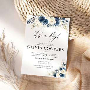 Invitación de Baby Shower a las rosas blanco y azu