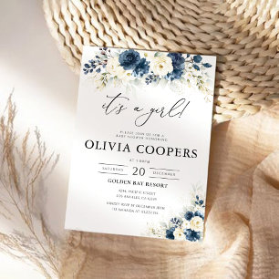 Invitación de Baby Shower a las rosas blanco y azu