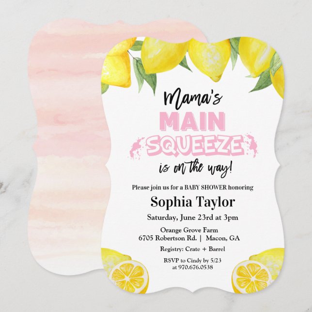 Invitación de Baby Shower a Lemon Main Squeeze (Anverso / Reverso)