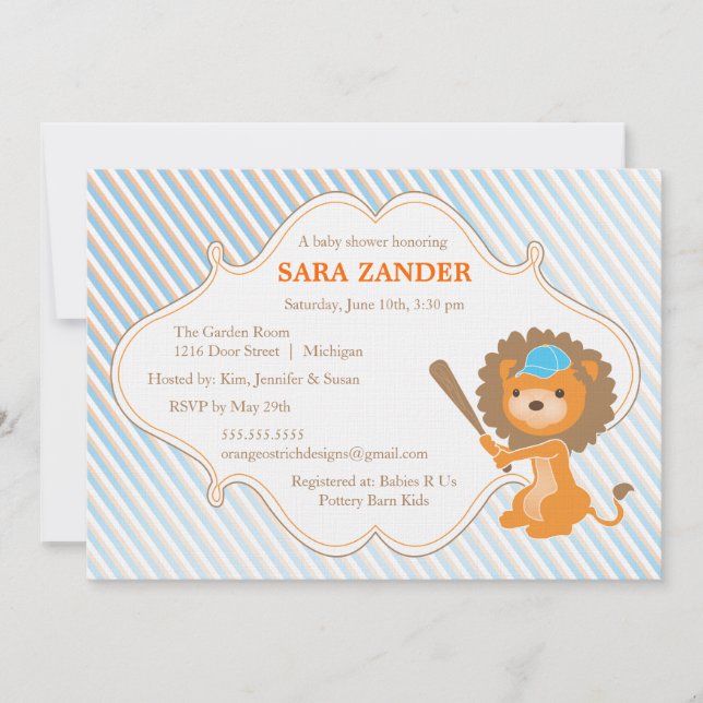 Invitación de Baby Shower a leones de béisbol (Anverso)