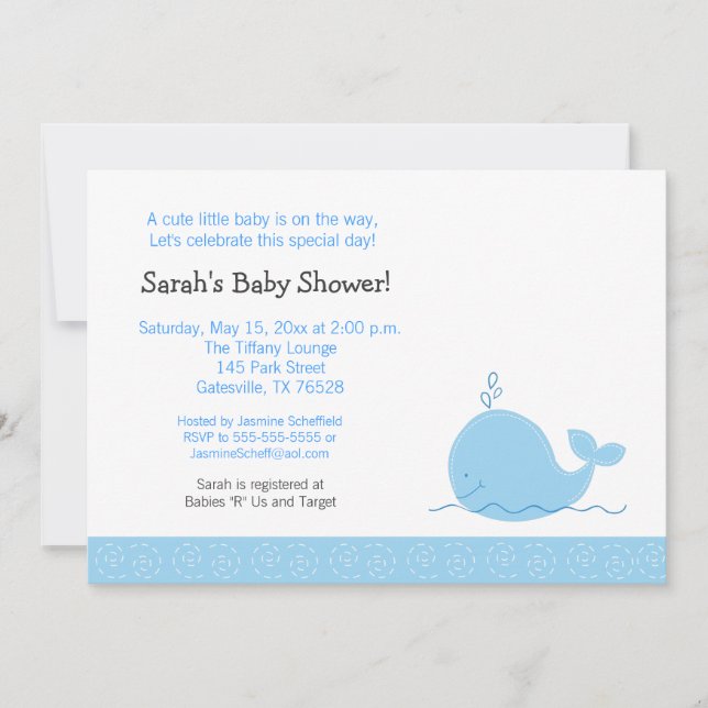Invitación de Baby Shower a Little Blue Whale (Anverso)
