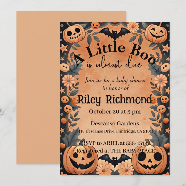 Invitación de Baby Shower a Little Boo de Hallowee (Anverso / Reverso)