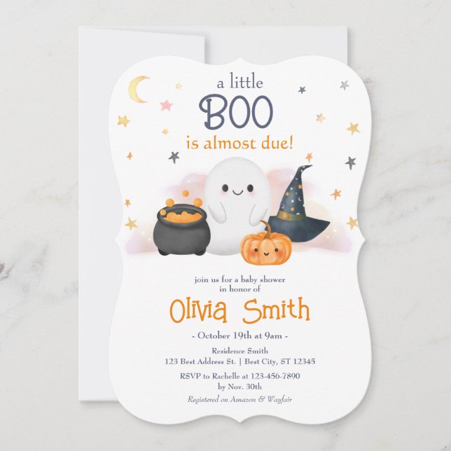 Invitación de Baby Shower a Little Boo de Hallowee (Anverso)