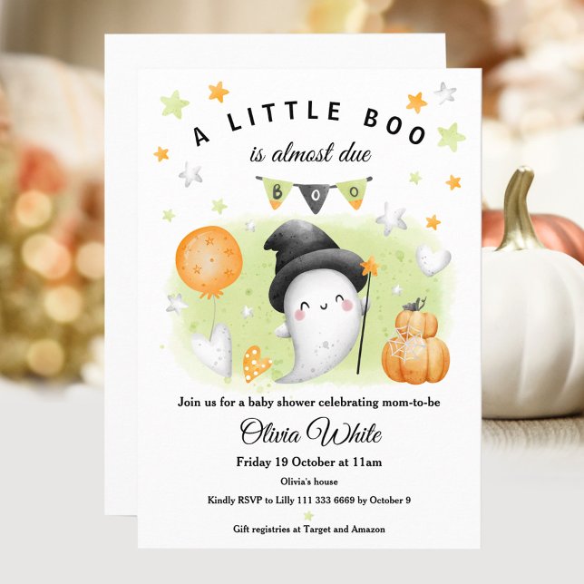 Invitación de Baby Shower a Little Boo de Hallowee (Halloween Little Boo Baby Shower Invitation)