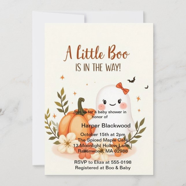 Invitación de Baby Shower a Little Boo Pumpkin Pat (Anverso)